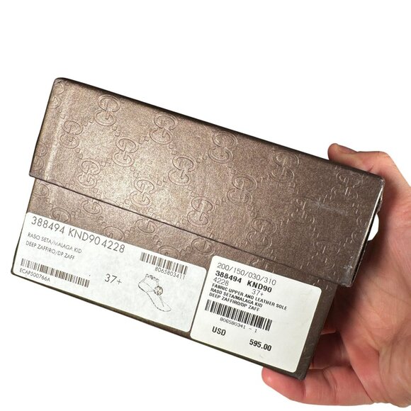 Gucci Crystal Interlocking GG T-Strap Flat Sandals Blue Satin Size 37.5 - Picture 10 of 10